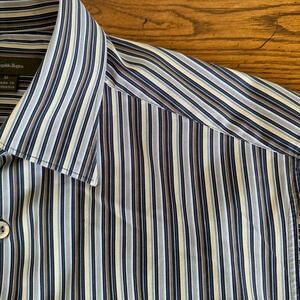 Vtg Ermenegildo Zegna Mens Medium Button Shirt Brown‎ Gray Stripe Long Sleeve